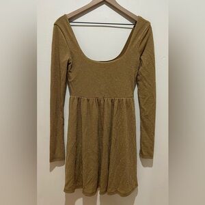 Free People Gold Shimmer Sparkle Scoop Neck Long Sleeve Mini Dress - Size Small